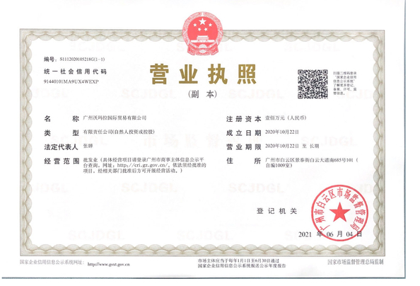 Китай Guangzhou Womala International Trade Co., Ltd. Сертификаты